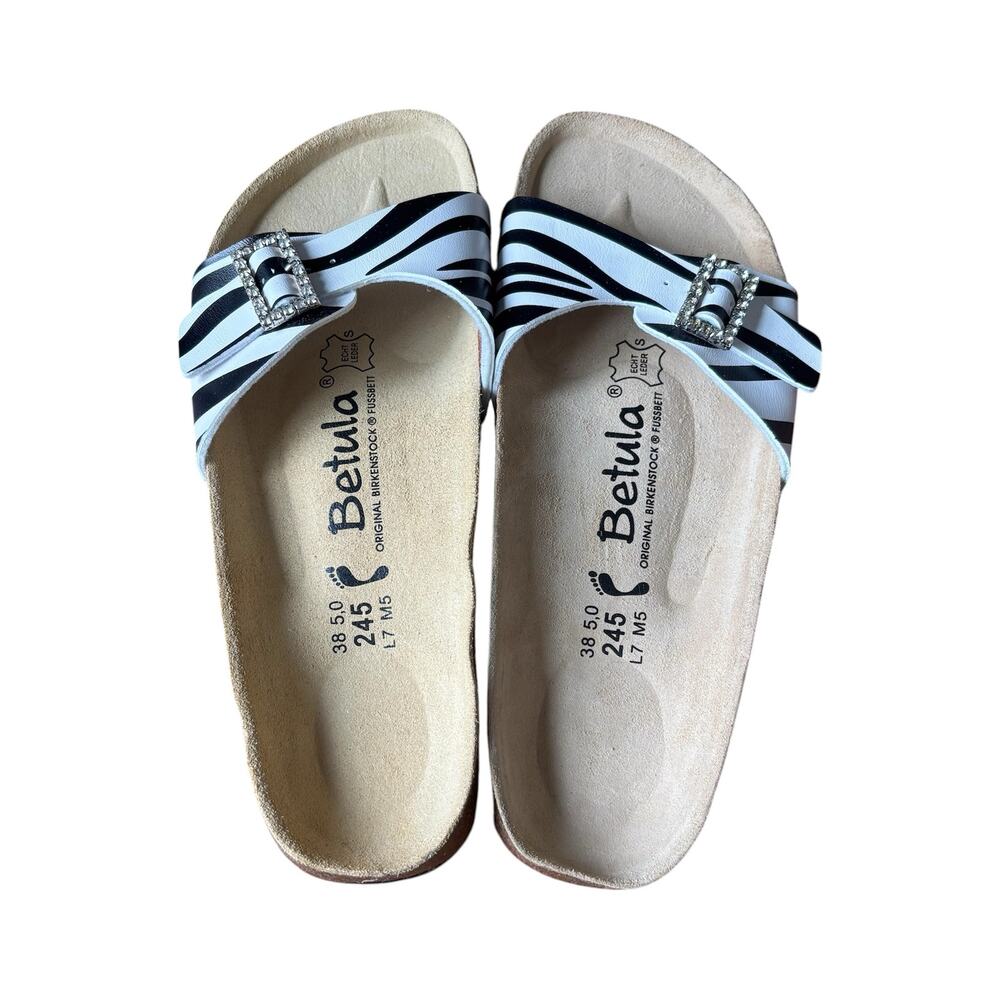 Betula Birkenstock Fussbett Zebra Print Slide Sandals - Size 38 L7 M5